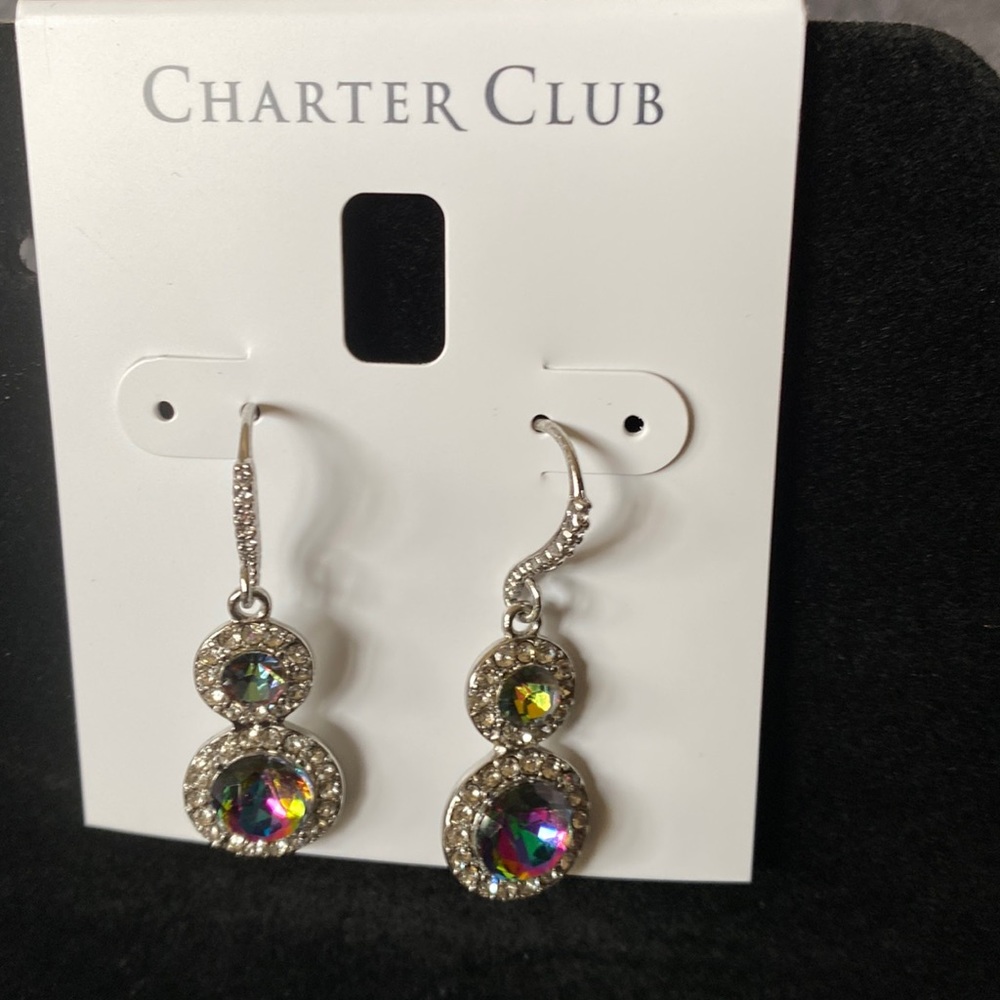 NET Silver Tone Pave’ & Stone Halo Double Drop Earrings Created for Macy’s